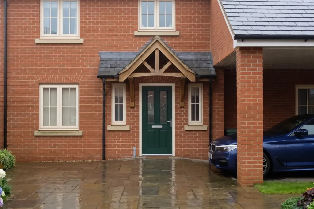 Brick carport pillar and paved entrance