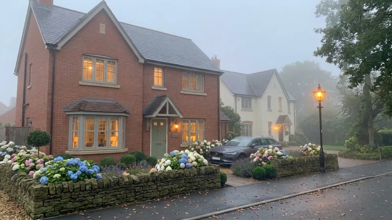 Front garden styling with post lantern