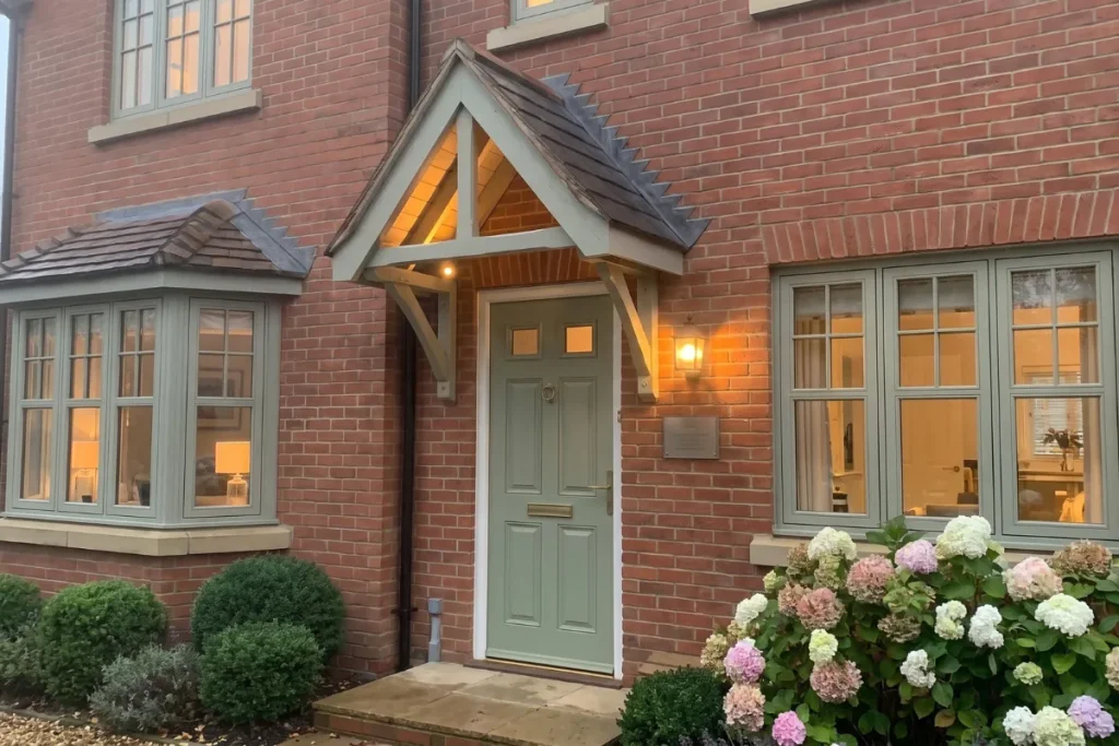 Sage painted timber window and front door
